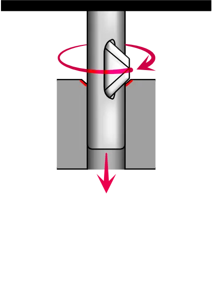 NOGAのUバーは、ドリル穴へ挿入時にバリを削ります
