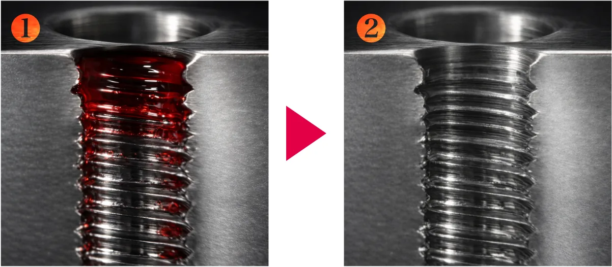 SR-SFT スパイラルタップはネジ精度が高いので塗料が付着しているネジ穴でも綺麗に取れます。