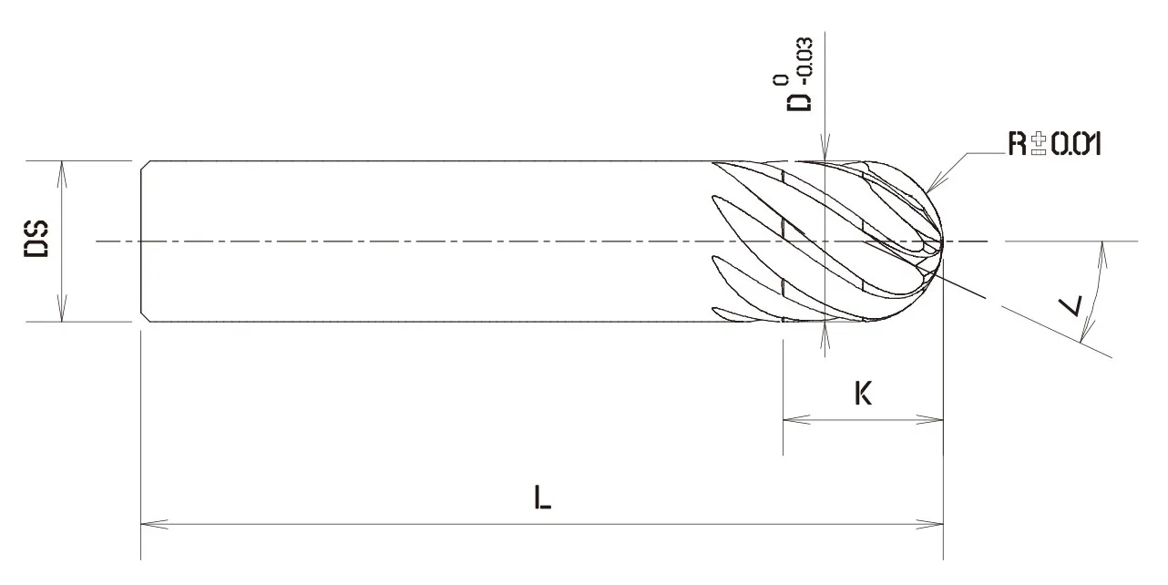 株式会社 東陽 TOYO TOOL 超硬多刃ボールエンドミル ハイパーボールエンドミルの設計図