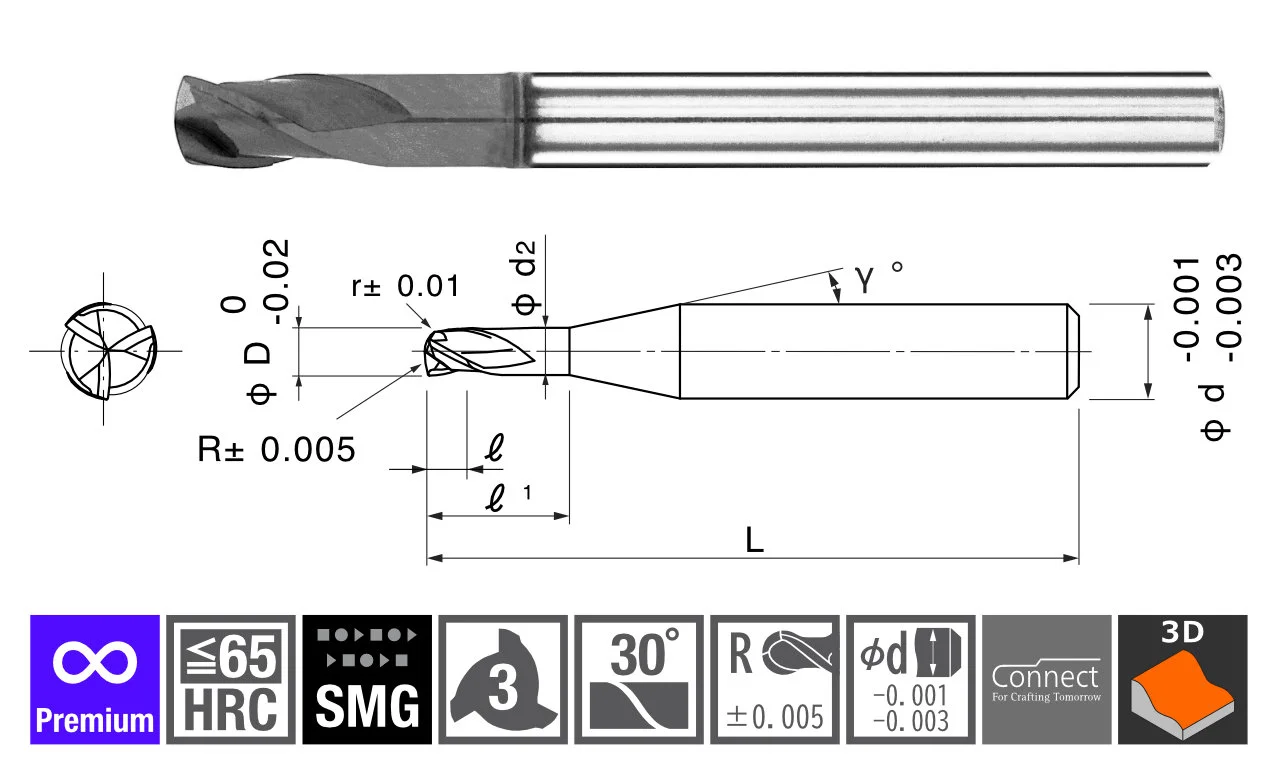 日進工具 無限コーティング 4枚刃ラジアスエンドミル MSRS430 D12XR1.5