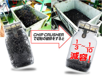 CHIP CRUSHERで切粉の破砕をすると1/3〜1/10減容！